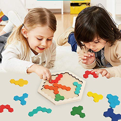 Wooden Hexagon Blocks Puzzle (14 Count)
