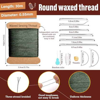 Waxed Thread 32 Yard 0.55mm Round Heavy Duty Leather Thread (9 Count)