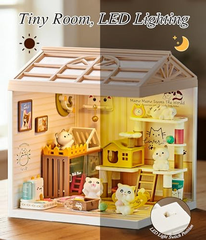 Cat Pet Life Shop DIY Miniature House Kit with Roof & LED Light