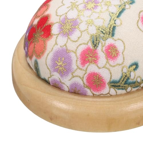 Pin Cushion Wooden Base Japanese Style Round Pincushion Needle Holder for Sewing Quilting Needlework DIY Crafts