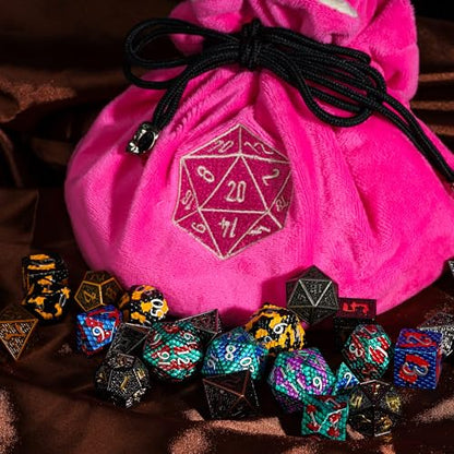 DND Dice Bags Large with Pockets Pink Storage Bag for D&D RPG Games (5.2 Ounce)