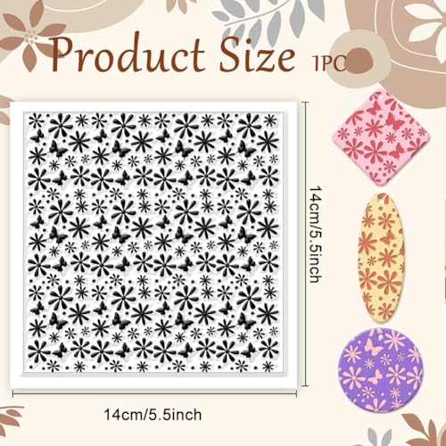 Daisy Polymer Clay Texture Sheets Butterfly Silicone Texture Stamp Clay Texture Mat Flower Modeling Pattern Pad Texture Sheets for Polymer Clay Jewelry and Clay Earrings Tools