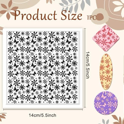 Daisy Polymer Clay Texture Sheets Butterfly Silicone Texture Stamp Clay Texture Mat Flower Modeling Pattern Pad Texture Sheets for Polymer Clay Jewelry and Clay Earrings Tools