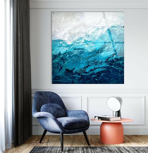 60WX40H'' Blue Waves Abstract Glass Wall ArtTempered Glass Printing Wall Decor Large Wall Art Wall Hangings