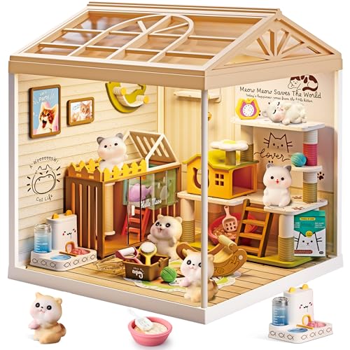 Cat Pet Life Shop DIY Miniature House Kit with Roof & LED Light