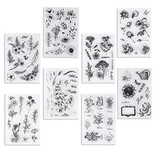 8 Sheets Flower Clear Stamps for Card Making Silicone Stamps for DIY (8 Count)