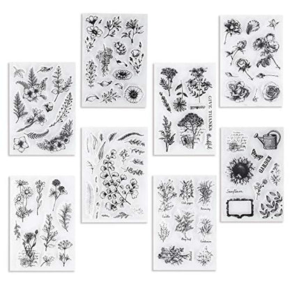 8 Sheets Flower Clear Stamps for Card Making Silicone Stamps for DIY (8 Count)