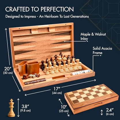 17 Inch Chess Checkers Backgammon Set for adults