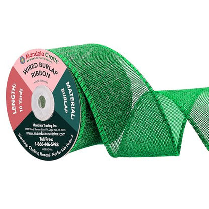 2 1 2 Inch Wide Green Wired Burlap Ribbon for Crafts (30 Foot)