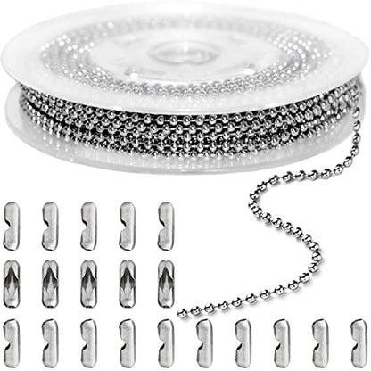 33ft Ball Chain 2.4mm Silver Stainless Steel Bead Link Chain Roll for Beaded Dog Tag Necklace (21 Count)