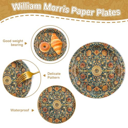 40Pcs William Morris Paper Plates Vintage Floral Decorations (40 Count)