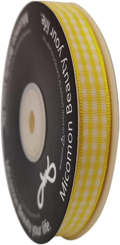 Yellow and White Gingham Plaid Checked Ribbon 25 Yards Per Roll Checkerd Craft 100% Polyester (3/8", Yellow) - Crafty Corner