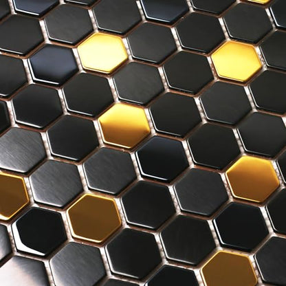 Black and Gold Backsplash Wall Tiles Hexagon Mosaic Shower Floor Tile Kitchen Bathroom Tile (5 Sq Ft)