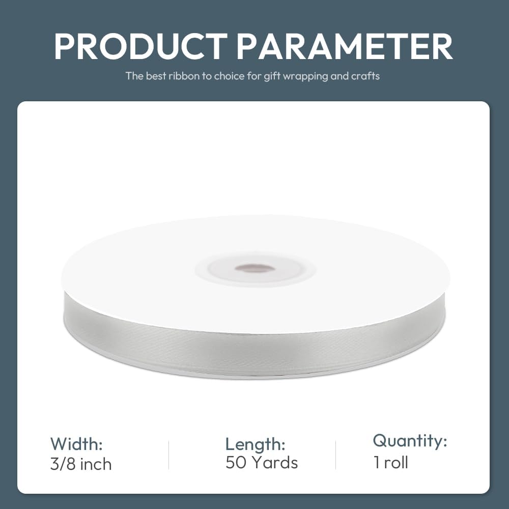 KMER LIFE 3/8" Wide x 50 Yards Silvery Polyester Satin Ribbon, Perfect for Wedding Decor, Crafts, Gift Wrapping & Other Projects - Crafty Corner