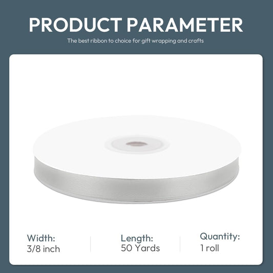 KMER LIFE 3/8" Wide x 50 Yards Silvery Polyester Satin Ribbon, Perfect for Wedding Decor, Crafts, Gift Wrapping & Other Projects - Crafty Corner