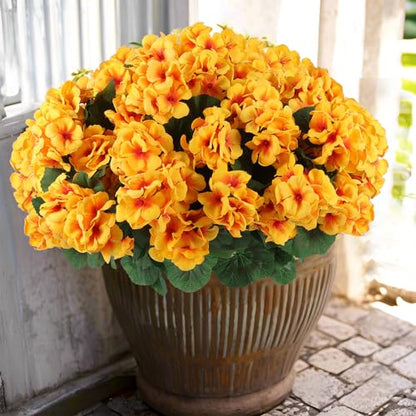 12 Pcs Artificial Geranium Flowers for Outdoors Geranium Silk Flowers Outdoor UV Resistant Garden Plants Faux Flowers for Home Kitchen Table Centerpieces Decor