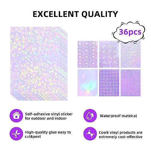 36 Sheets Holographic Laminate Sheets Clear Self Adhesive Sticker Paper (36 Count)