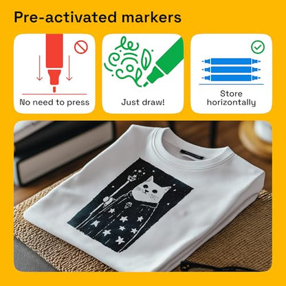 5 Black Dual Tip Fabric Markers Decorating Kit Permanent for Cloth