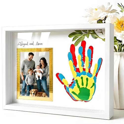 Horizontal White Family Handprint Kit 3D Frame New Parents Gift