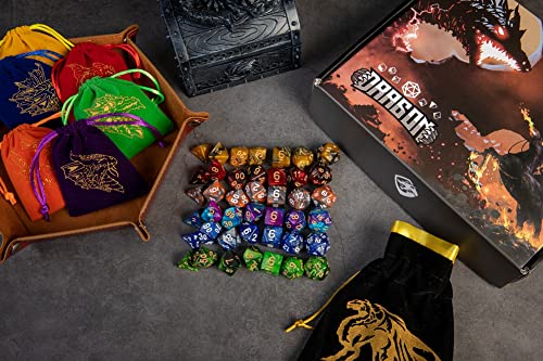 DND Dice Set 42 Pcs Polyhedral Dungeons and Dragons Rolling Dice for D&D RPG MTG Table Games Dice Bulk with Colorful Drawstring Bags and Dice Tray (49 Count)