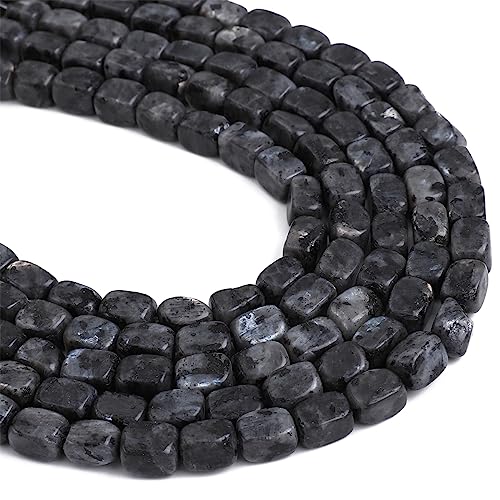 Natural Black Spectrolite Cuboid Stone Loose Semi Gemstone Beads for Jewelry Making 8mmx12mm 38cm (33 Count)