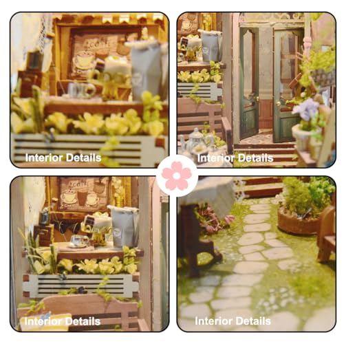 LED Garden Book Nook Kit DIY Miniature Dollhouse 3D Puzzle Wooden Bookshelf Room Decoration