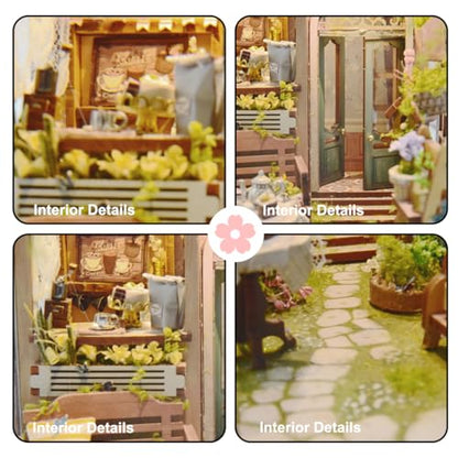 LED Garden Book Nook Kit DIY Miniature Dollhouse 3D Puzzle Wooden Bookshelf Room Decoration