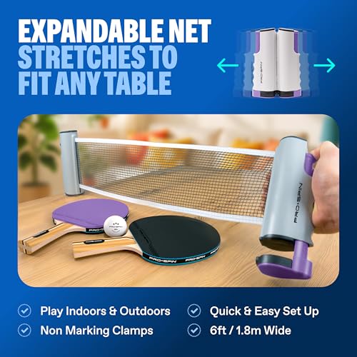 Portable Ping Pong Set with Retractable Ping Pong Net for Any Table
