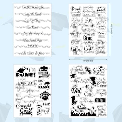 4 Sheet 2026 Graduation Words Clear Stamps Congrats Grad Cap Silicone Transparent Stamps Border Stamp Cards for DIY Craft Card Making Scrapbooking Embossing Album Decor (4 Count)