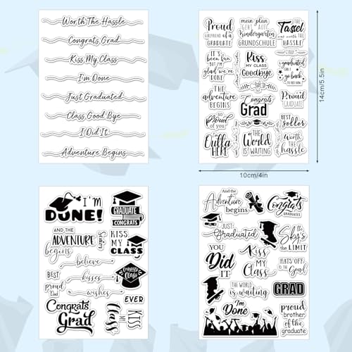 4 Sheet 2026 Graduation Words Clear Stamps Congrats Grad Cap Silicone Transparent Stamps Border Stamp Cards for DIY Craft Card Making Scrapbooking Embossing Album Decor (4 Count)