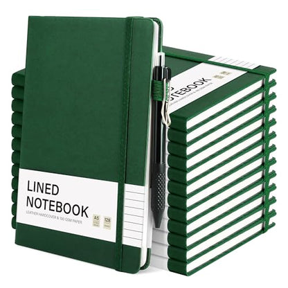 12 Set Lined Notebook Journals with Pens A5 Notebooks 100 GSM College Ruled Hardcover Notebook PU Leather Notepad with Pen Holder for Office School (60 Count)