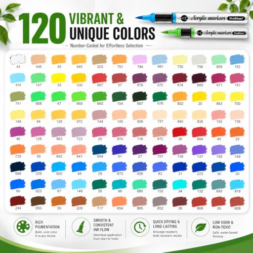 120 Colors Soft Brush Tip Acrylic Paint Markers (120 Count)
