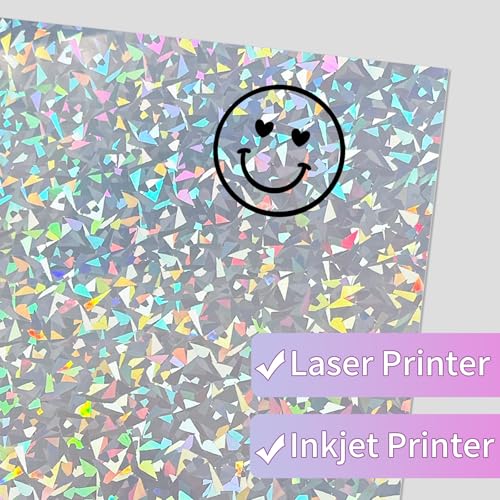 Holographic Sticker Paper for Inkjet & Laser Printer 8.5x11 inch Printable Vinyl Holographic Sticker Paper Self