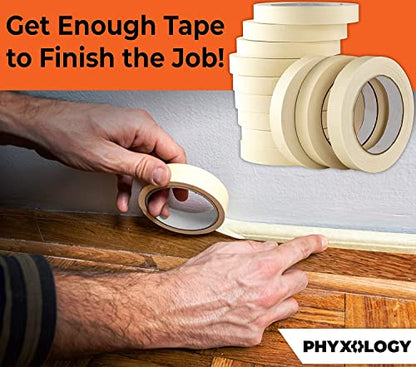 3/4 in Pro-Grade Masking Tape. 60 Yard 12 Pack = 720 Yards of Multi-Use, Easy Tear Tape. Great for Labeling, Painting, Packing and More. Adhesive Leaves No Residue. (2160 Foot)