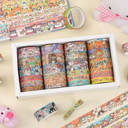 24 Rolls Colorful Cute Cartoon Animal Writable Washi Tape Set (24 Count)