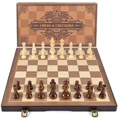 Magnetic Wooden Chess and Checkers Game Set