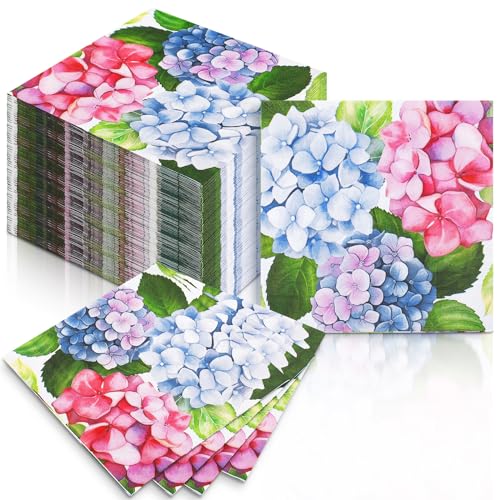 60 Pcs Hydrangea Cocktail Paper Napkins 6.5 x 6.5 Inches