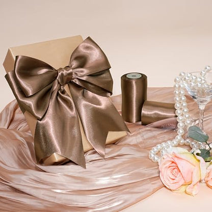 Brown Satin Ribbon 4 Inch x 10 Yards Double Faced