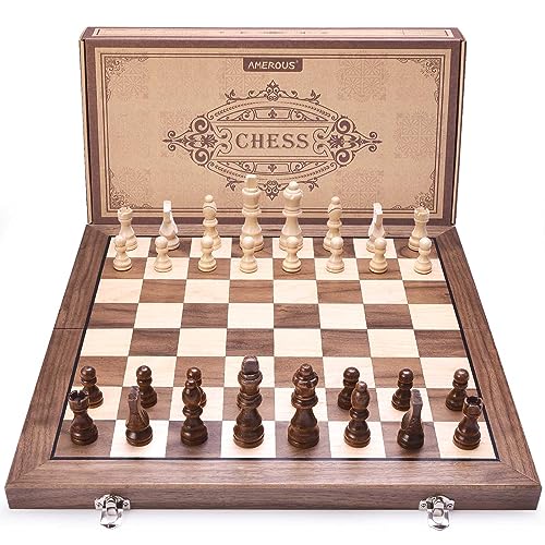 15 Inches Magnetic Wooden Chess Set with 2 Extra Queens