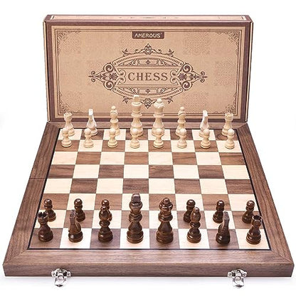 15 Inches Magnetic Wooden Chess Set with 2 Extra Queens