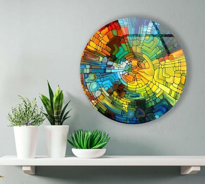 39,4''(100cm) Diameter Stained Yellow Round Glass Wall Art Tempered Glass Printing Wall Decor Large Wall Art Wall Hangings