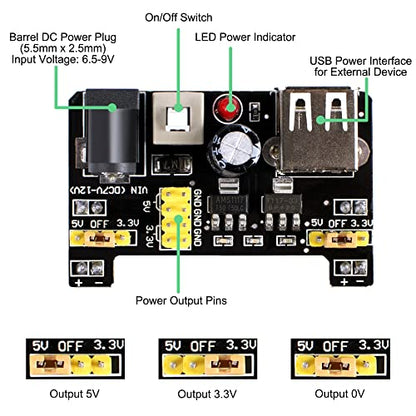 485 Pieces Electronics Starter Kit with 830 Breadboard for Arduino (485 Count)