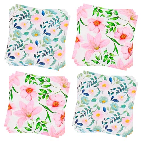 Paper Napkins 80 Pack 2 Ply Floral Beverage Luncheon Dinner Paper Napkins Flower Print Disposable Napkins for Wedding Anniversary Celebrations (80 Count)