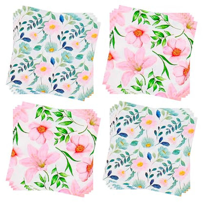 Paper Napkins 80 Pack 2 Ply Floral Beverage Luncheon Dinner Paper Napkins Flower Print Disposable Napkins for Wedding Anniversary Celebrations (80 Count)
