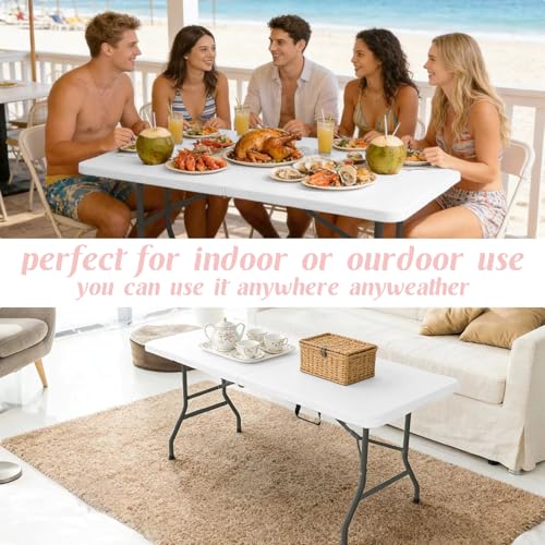 2 Pack 5 Feet Portable Folding Table White (2 Count)