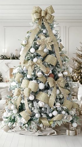Glitter Champagne Wired Christmas Ribbon 2.5 inch x 10 Yards (30 Foot)