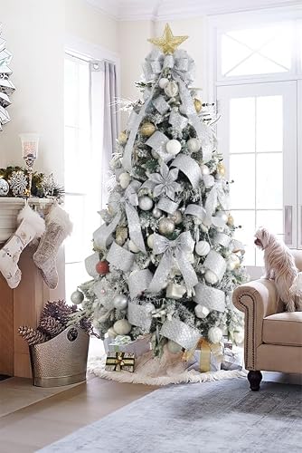 Silver Glitter Wired Christmas Tree Ribbon 2.5 inch x 10 Yards (30 Foot)