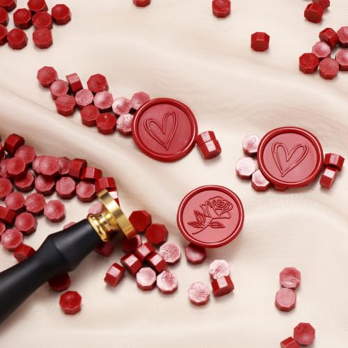 360Pcs Dark Red Sealing Wax Beads with 2 Spoons and 4 Tea Candles for Wax Seal Stamps (360 Count)