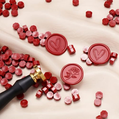 360Pcs Dark Red Sealing Wax Beads with 2 Spoons and 4 Tea Candles for Wax Seal Stamps (360 Count)