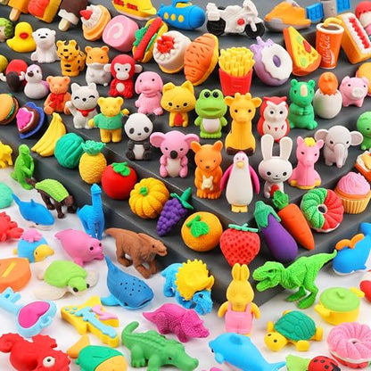90Pcs Mini Animal Erasers Bulk Desk Pets Classroom Prizes 3D Puzzle Random (90 Count)